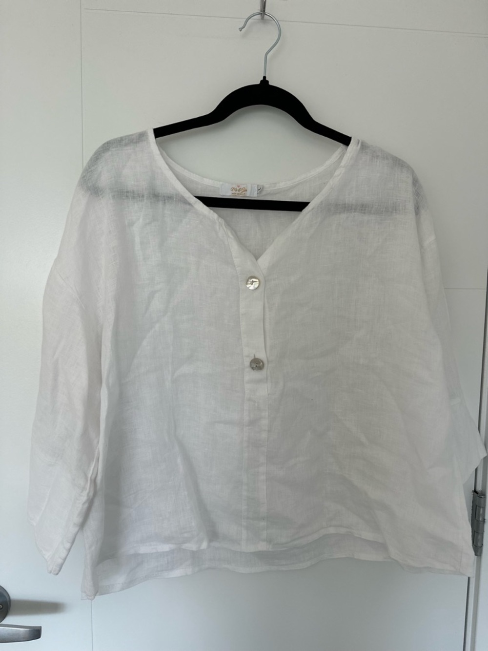 Me & Gee Made in Italy 100% Linen White Button Front Top L